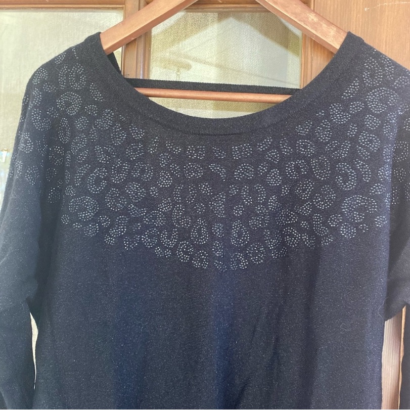 Thalia Sodi Black Textured Crew Neck Sweater